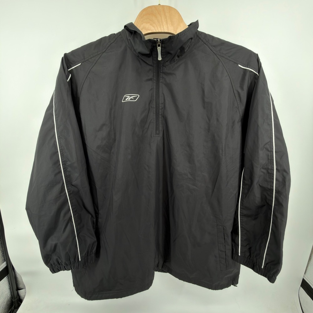 Vintage Reebok 1/4 Zip Pullover Windbreaker Jacket Black Mens 3XL Mesh Lined